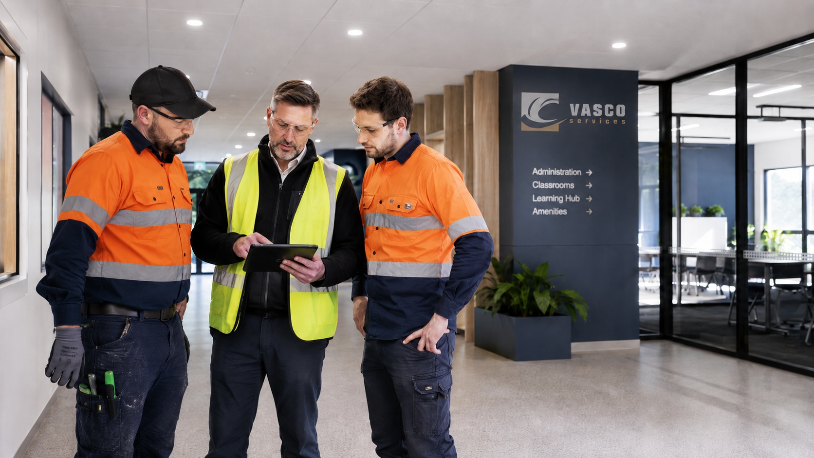 Vasco Services project manager briefing trades on site
